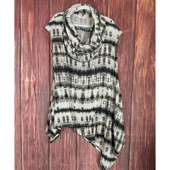 BRYN WALKER NOA Tunic Top Medium Cream Black Linen Cowl Neck Angle Hem - Picture 2 of 8